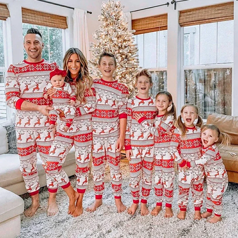 Winter Clothing Looks - Merry Christmas Allover Print Pajamas Family