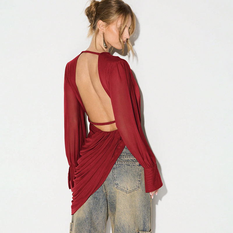 V Neck Mesh Tops Solid T Shirt - Winter Clothes review and price